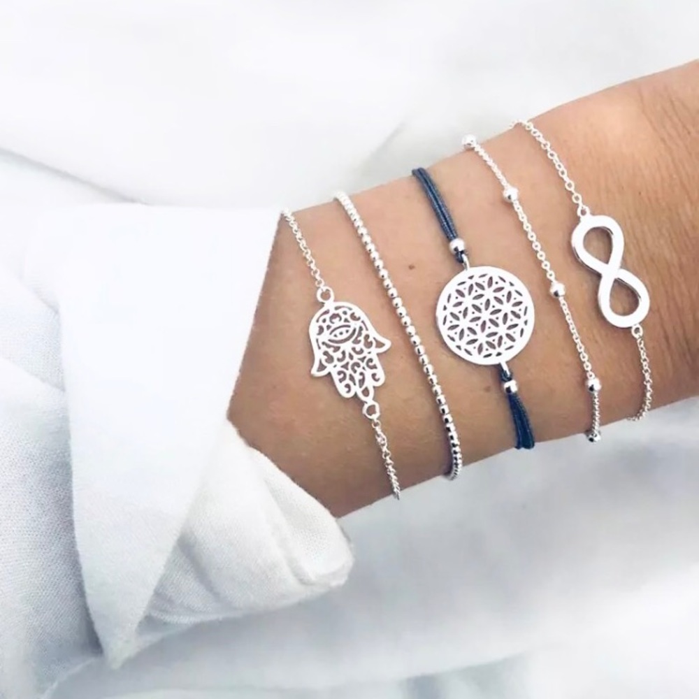 🎉 New Hamsa Hand & Infinity Boho Bracelet Set